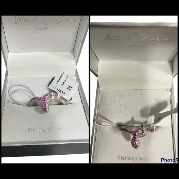 Vita di Grazia Milano 925 Sterling Silver Snake Ring Pink Cubic Zirconia Diamond - Picture 4 of 10